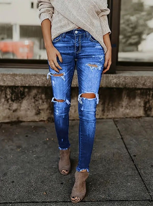Women Slim-fit Holes Pant Jeans