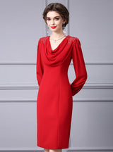 Red Long Sleeve Mother Of The Bride Dress