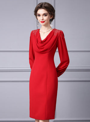 Red Long Sleeve Mother Of The Bride Dress