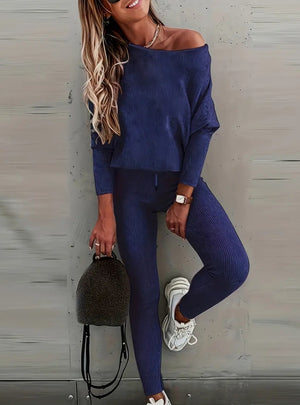 Solid Color Casual Top Pant Suit