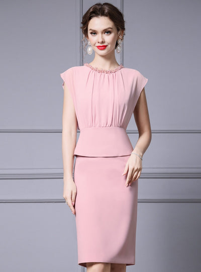 Pink Pleats Pearls Mother Of The Bride Dress