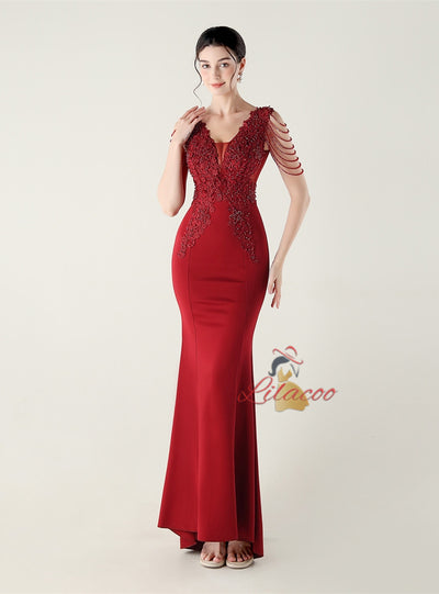 Mermaid V-neck Appliques Beading Prom Dress