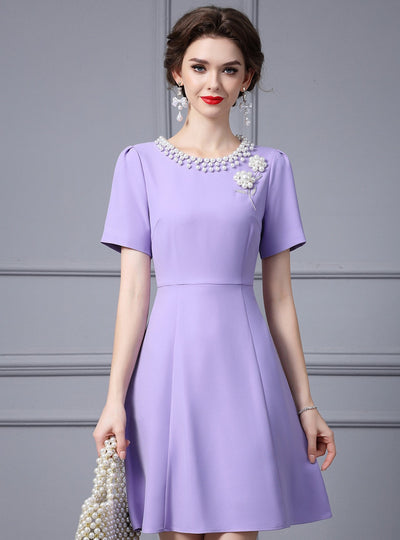 Purple Short Sleeve Mother Of the Brides Dress
