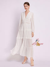 Deep V-neck Lace Long Sleeve Split Dress