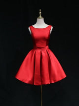 Red Satin Backless Bow Homecoming Dress