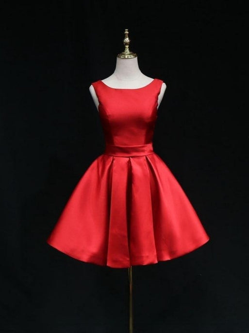 Red Satin Backless Bow Homecoming Dress