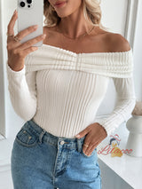 Off-the-shoulder Long-sleeved Slim Fit Top