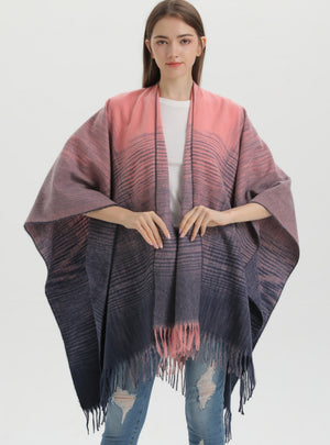 Gradient Knitted Split Cloak Shawl