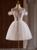 White Tulle Lace Beading Homecoming Dress
