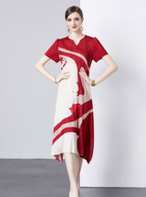 V-neck Summer Short-sleeved Pleated Dress