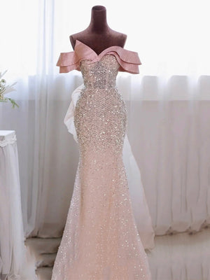 Pink Mermaid Sequins Prom Dress