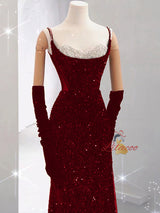 Mermaid Sequins Straps Beading Prom Dress