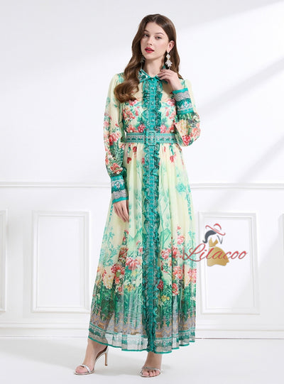 Chiffon Printed Long-sleeved Dress