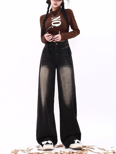 Retro Straight High Waist Slim Jeans