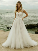 White Tulle Lace Straps Wedding Dress