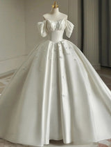 White Satin Crystal Wedding Dress