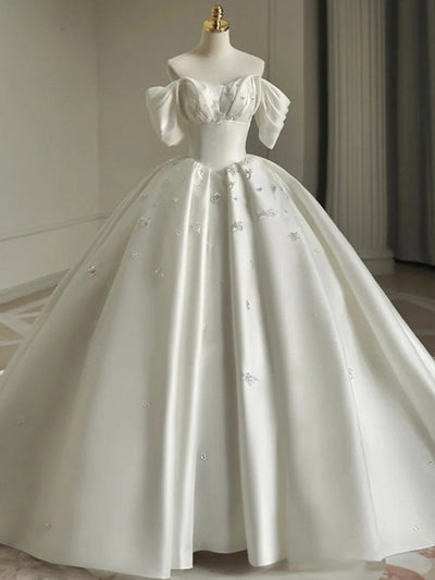 White Satin Crystal Wedding Dress