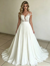 White Chiffon Lace Wedding Dress