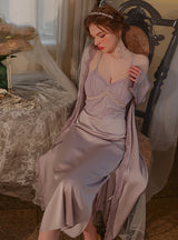 Solid Color Satin Lace Dress Pajamas