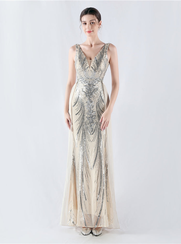 Mermaid V-neck Sequins Beading Prom Dress