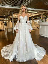 White Tulle Lace Appliques Short Sleeve Wedding Dress