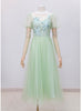 Green Gauze Long Sleeve Evening Dress
