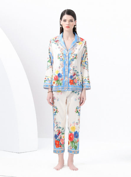 Palace Printed Long-sleeved Shirt+Wide-leg Pants Two-piece Suit
