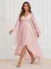Pink Chiffon V-neck Prom Dress