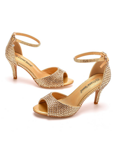 Fishbone Glass Rhinestone Stiletto Sandals