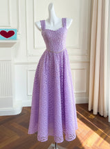 Purple Lace Straps Prom Dress
