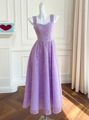 Purple Lace Straps Prom Dress