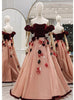 Burgundy Velvet 3D Flower Prom Dress