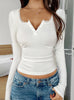 Knitted Button V-neck Top Shirt