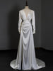 White Satin Long Sleeve V-neck Wedding Dress