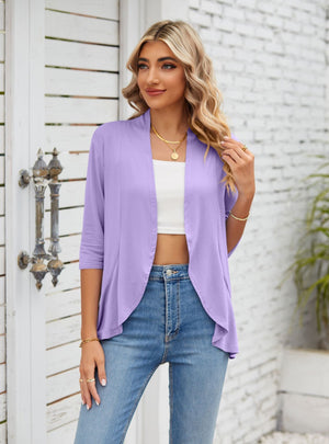 Solid Color Cropped Sleeves Ruffled Coat Jacket