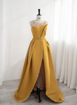 Yellow Backless Beading Prom Dress