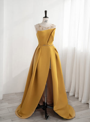 Yellow Backless Beading Prom Dress