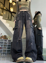 Women Retro Ripped Jeans Pant