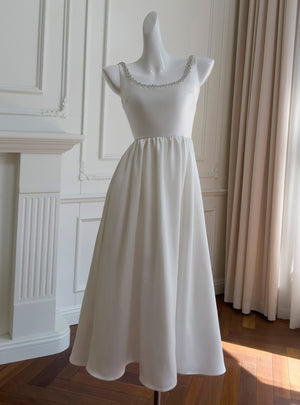 White Straps Beading Short Dress