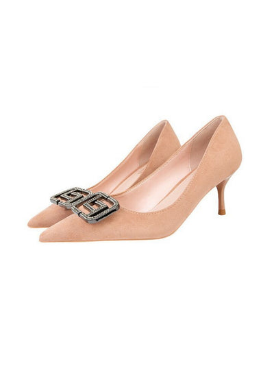 Diamond Pointed Thin Heels Metal Buckles Shoes