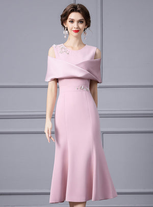 Pink Scoop Neck Mermaid Beading Mother Of The Bride Dress