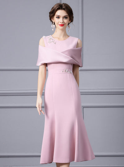 Pink Scoop Neck Mermaid Beading Mother Of The Bride Dress