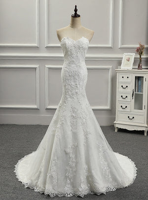 White Mermaid Lace Appliques Wedding Dress