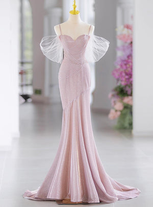 Pink Mermaid Spaghetti Straps Prom Dress