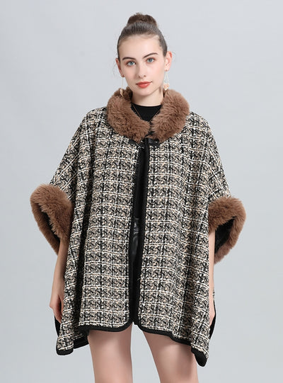 Wool Padded Plaid Fringed Knitted Shawl