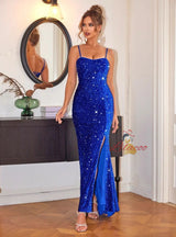 Sexy Slit Backless Sequined Dress