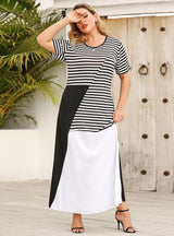 Round Neck Contrast Striped Loose Dress