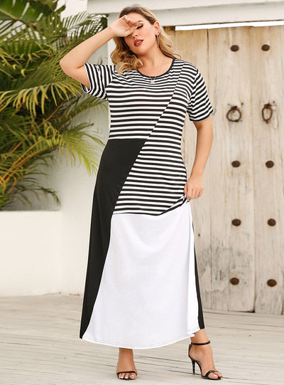 Round Neck Contrast Striped Loose Dress