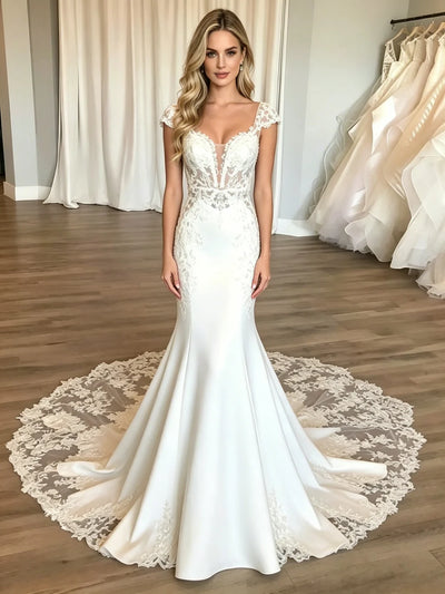 White Mermaid Lace Wedding Dress
