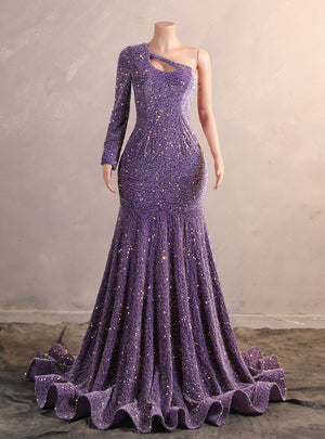 Purple Mermaid Sequins One Shoulder Prom Dress